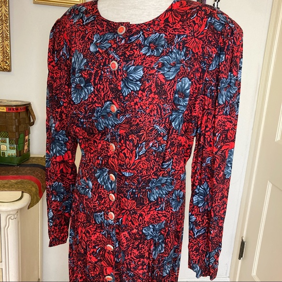 Vintage 80s Floral Button Front address 16W - Picture 8 of 13